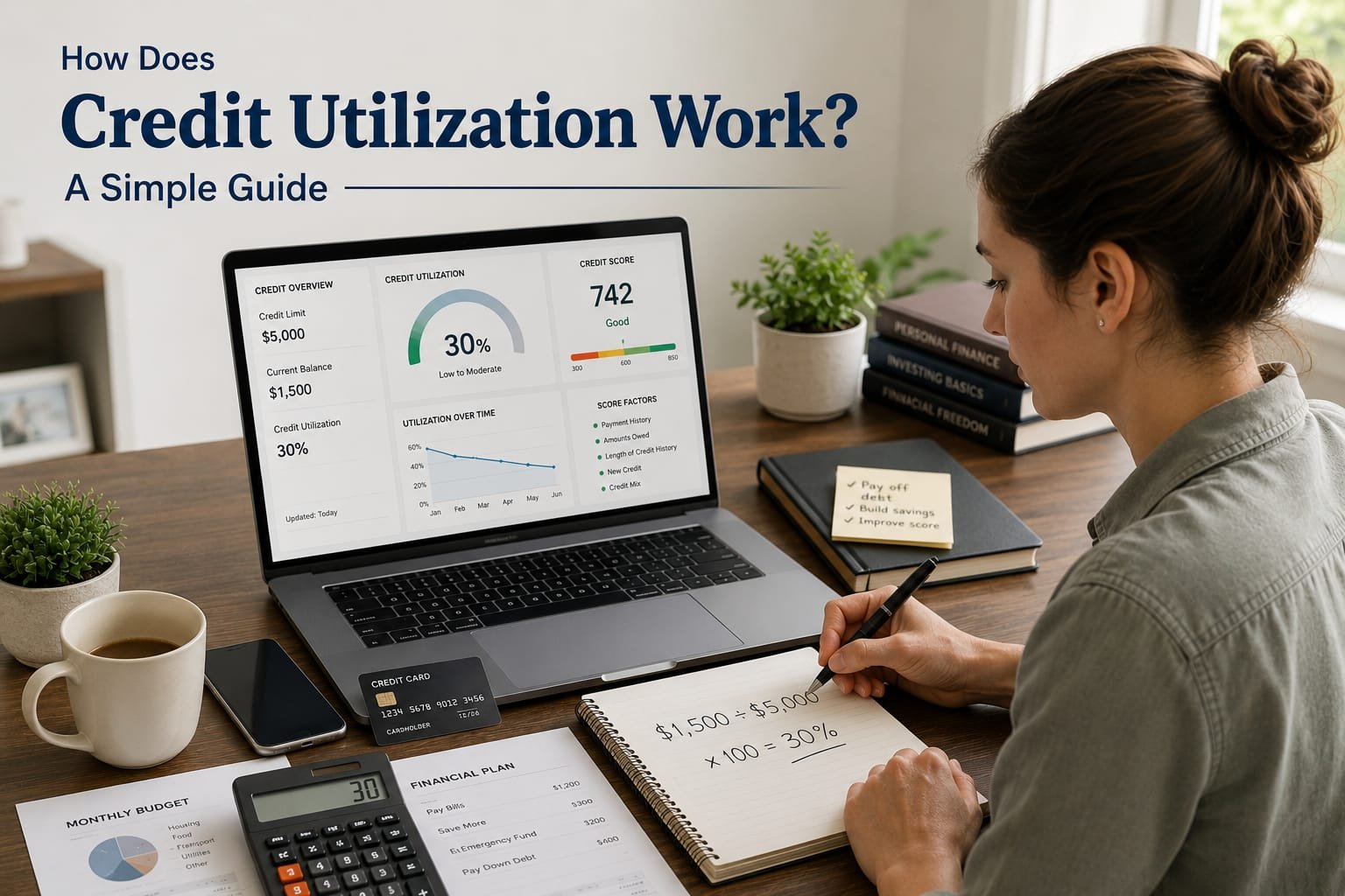 Credit utilization ratio guide showing how credit card balance affects credit score